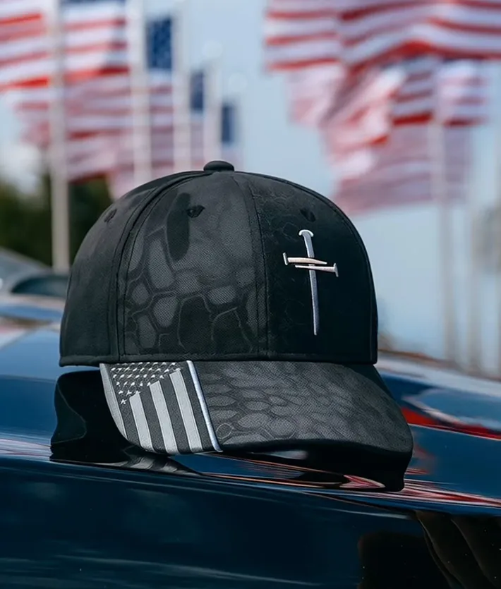 Adjustable Jesus 3 Nail Cross Hat with free 4-inch decal